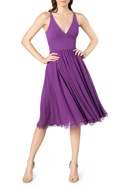 Dress The Population Alicia Mixed Media Midi Dress In Violet