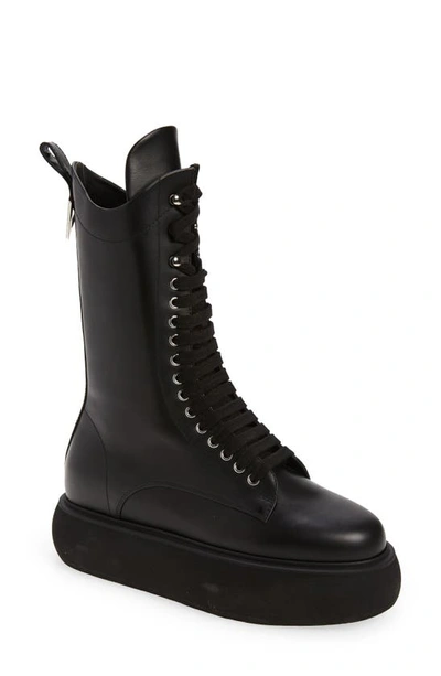 Attico Selene Leather Platform Ankle Boots In Black