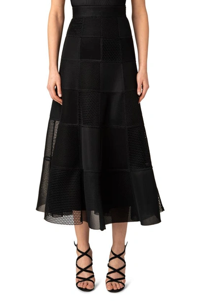 Akris Grid Patchwork A-line Midi-skirt In Ecru
