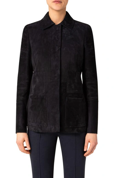 Akris Edelle Fitted Suede Jacket In Navy