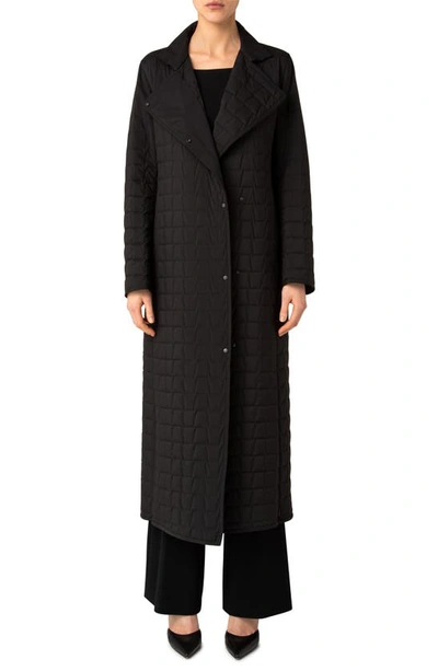 Akris Trapezoid Quilted Long Coat With Belt In Black