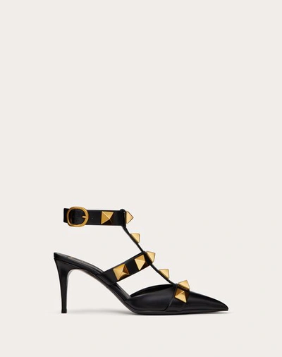 Valentino Garavani `roman Stud` Ankle Strap Pumps 80 Mm In Black