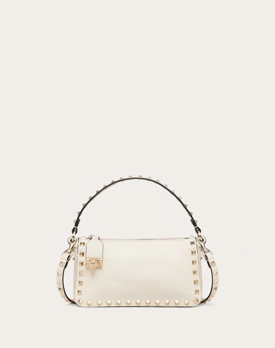 Valentino Garavani Small Rockstud Grainy Calfskin Crossbody Bag Woman Light Ivory Uni