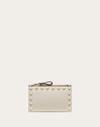 Valentino Garavani Rockstud Grainy Calfskin Cardholder With Zip Woman Light Ivory Uni