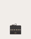 Valentino Garavani Rockstud Calfskin Cardholder With Zip Woman Black Uni