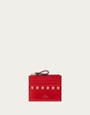 Valentino Garavani Rockstud Calfskin Cardholder With Zip Woman Rouge Pur Uni