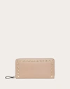Valentino Garavani Rockstud Grainy Calfskin Zipped Wallet Woman Poudre Uni
