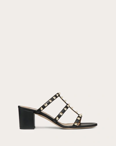 VALENTINO GARAVANI VALENTINO GARAVANI ROCKSTUD CALFSKIN LEATHER SLIDE SANDAL 60 MM WOMAN BLACK 35