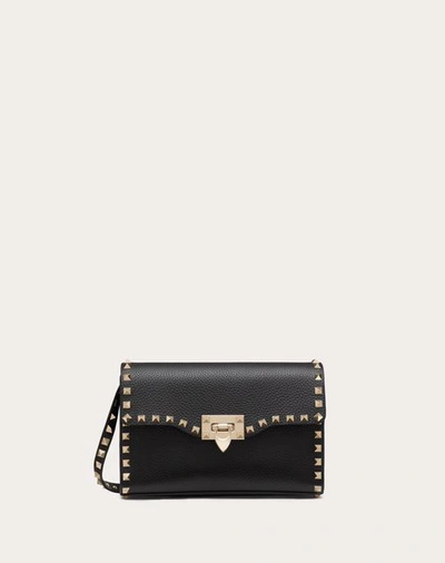 Valentino Garavani Small Rockstud Grainy Calfskin Crossbody Bag Woman Black Uni In Black