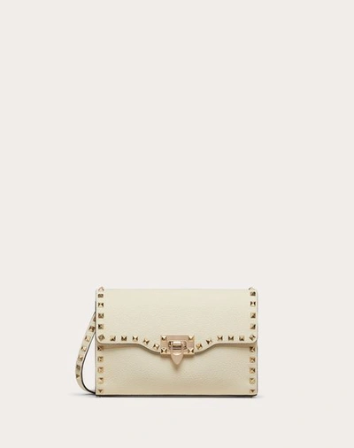 Valentino Garavani Small Rockstud Grainy Calfskin Crossbody Bag Woman Light Ivory Uni