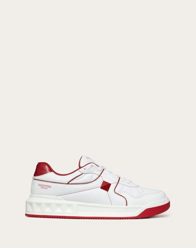 Valentino Garavani One Stud Leather Sneakers With Contrasting Inserts In White/red