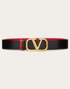 Valentino Garavani Reversible Vlogo Signature Belt In Glossy Calfskin 40 Mm Woman Black/pure Red 065 In Black/pure Red