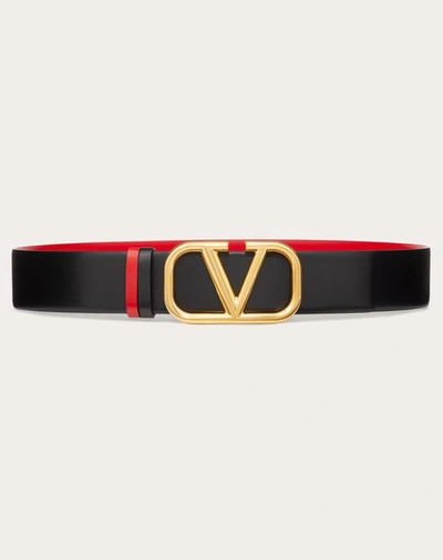 VALENTINO GARAVANI VALENTINO GARAVANI REVERSIBLE VLOGO SIGNATURE BELT IN GLOSSY CALFSKIN 40 MM WOMAN BLACK/PURE RED 075