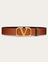 VALENTINO GARAVANI VALENTINO GARAVANI REVERSIBLE VLOGO SIGNATURE BELT IN GLOSSY CALFSKIN 40 MM WOMAN SADDLE BROWN/BLACK