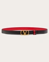 Valentino Garavani Reversible Vlogo Signature Belt In Glossy Calfskin 40 Mm Woman Black/pure Red 065 In Black/pure Red