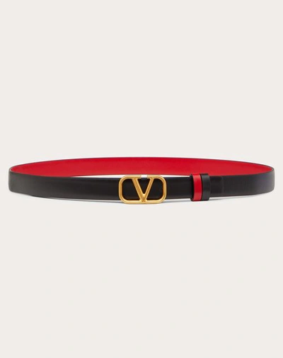 Valentino Garavani Reversible Vlogo Signature Belt In Glossy Calfskin 20 Mm Woman Black/pure Red 100