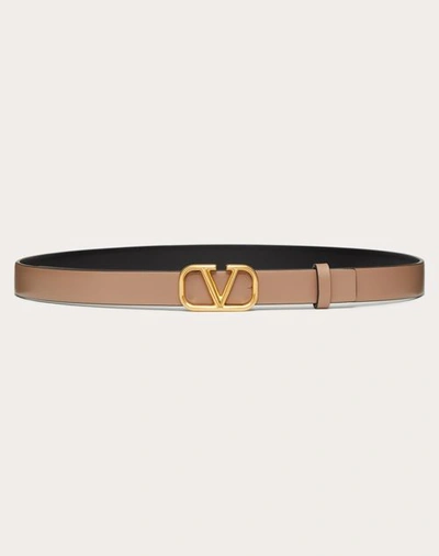 Valentino Garavani Reversible Vlogo Signature Belt In Glossy Calfskin 20 Mm Woman Brown 065 In Smokey Brown/black