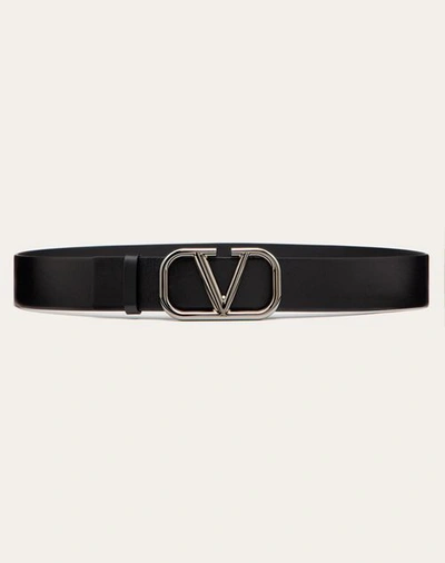 Valentino Garavani Vlogo Signature Calfskin Belt 40 Mm In Black