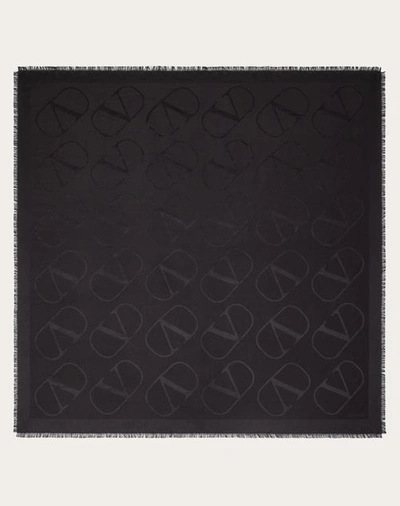 Valentino Garavani Vlogo Signature Jacquard Shawl In Silk And Wool 140x140 Cm Woman Black Uni In Black