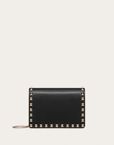Valentino Garavani Rockstud Calfskin Chain Pouch Woman Black Uni