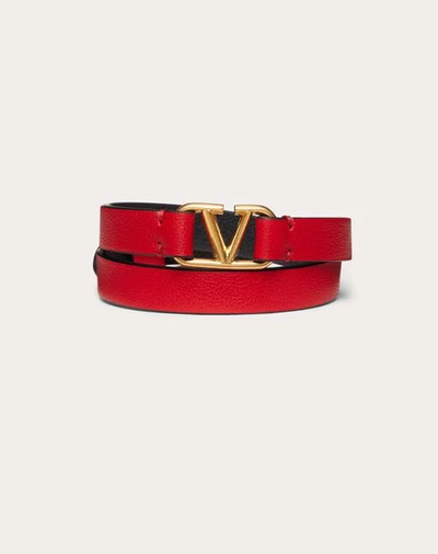 Valentino Vlogo Sign. Double Leather Bracelet In Rouge Pur/nero