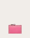 Valentino Garavani Rockstud Grainy Calfskin Cardholder With Zip Woman Pink Uni