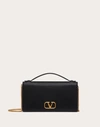 Valentino Black Leather Wallet With Shoulder Strap In Black
