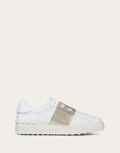 VALENTINO GARAVANI VALENTINO GARAVANI OPEN SNEAKER WITH METALLIC STRIPE WOMAN WHITE/PLATINUM 35