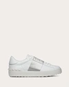 Valentino Open Studded Metallic Striped Leather Sneakers In White/silver