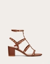 Valentino Rockstud Caged 60 Leather Ankle Strap Sandal In Saddle Brown