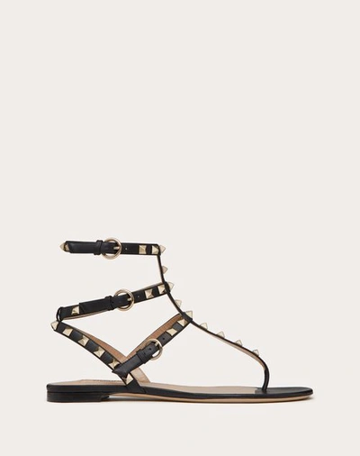 VALENTINO GARAVANI VALENTINO GARAVANI ROCKSTUD CALFSKIN FLAT FLIP-FLOP SANDAL WOMAN BLACK 42