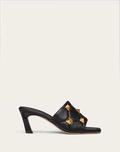 Valentino Garavani Roman Stud Slide Sandal In Quilted Nappa 65 Mm Woman Black 41 In Black