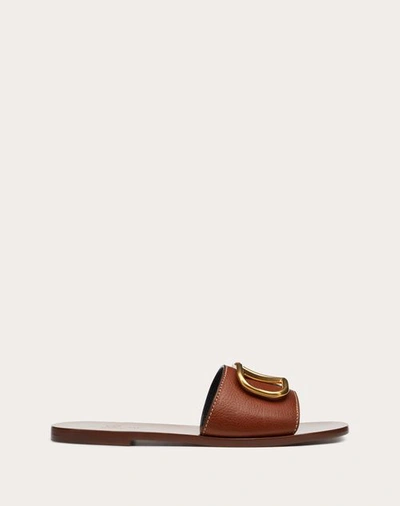 VALENTINO GARAVANI VALENTINO GARAVANI VLOGO SIGNATURE SLIDE SANDAL IN GRAINY COWHIDE WITH ACCESSORY WOMAN TAN 42