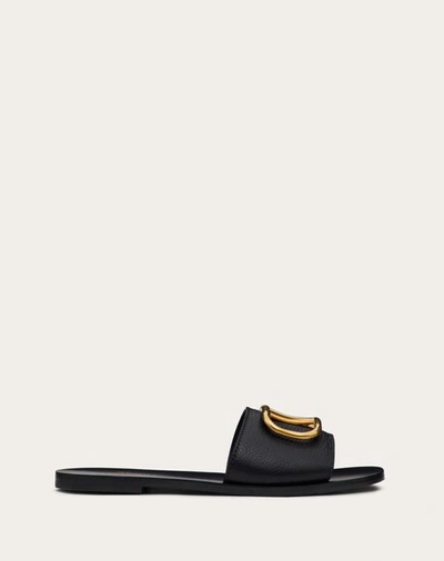 VALENTINO GARAVANI VALENTINO GARAVANI VLOGO SIGNATURE SLIDE SANDAL IN GRAINY COWHIDE WITH ACCESSORY WOMAN BLACK 41.5