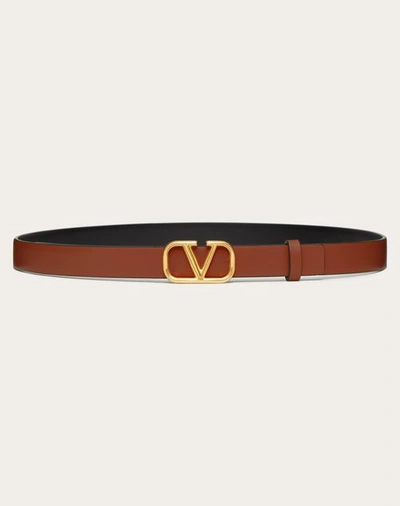 Valentino Garavani Reversible Vlogo Signature Belt In Glossy Calfskin 20 Mm Woman Saddle Brown/black