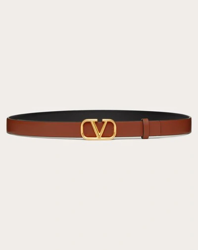 VALENTINO GARAVANI VALENTINO GARAVANI REVERSIBLE VLOGO SIGNATURE BELT IN GLOSSY CALFSKIN 20 MM WOMAN SADDLE BROWN/BLACK