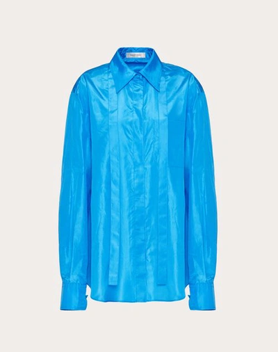 Valentino Tie-neck Washed Silk-taffeta Shirt In Azure