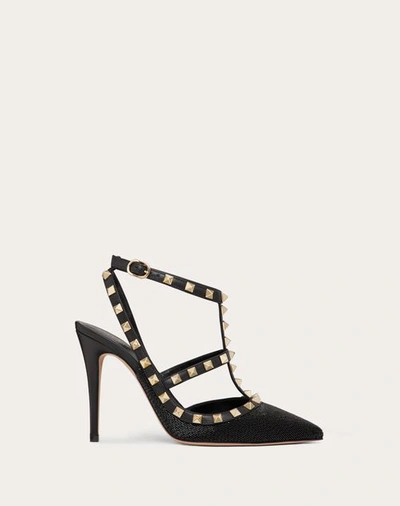 Valentino Garavani Satin Rockstud Pump With All-over Tubes Embroidery And Straps 100 Mm Woman Black