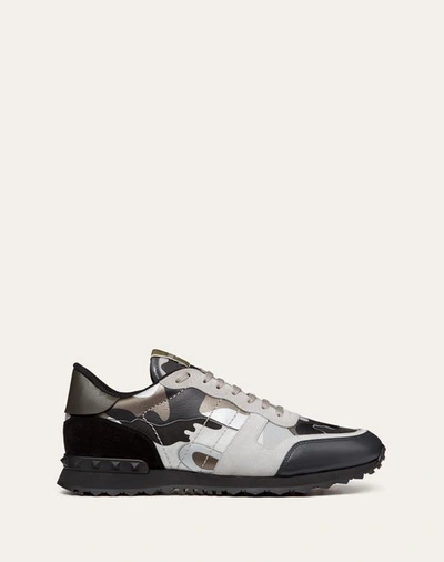 Valentino Garavani Rockrunner Camouflage Laminated Trainer In Grey/black