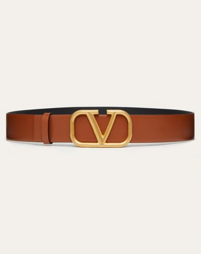 Valentino Garavani Vlogo Signature Calfskin Belt 40 Mm In Saddle Brown