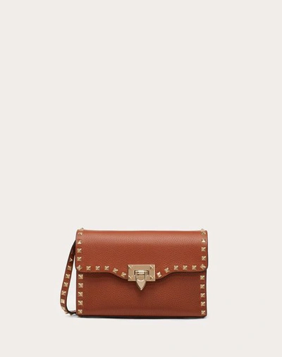 Valentino Garavani Small Rockstud Grainy Calfskin Crossbody Bag Woman Saddle Brown Uni