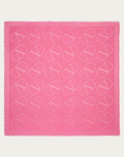 Valentino Garavani Vlogo Signature Jacquard Shawl In Silk And Wool 140x140 Cm Woman Eclectic Pink Un