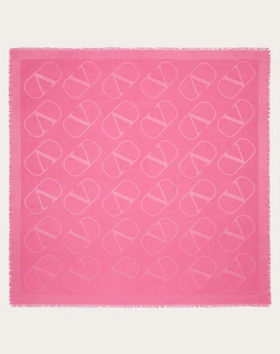 Valentino Garavani Vlogo Signature Jacquard Shawl In Silk And Wool 140x140 Cm Woman Eclectic Pink Un In Eclectic Pink