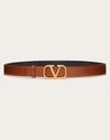 Valentino Leather Belt With Adjustable Length And Reversible In Saddle Brown