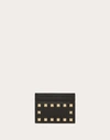 Valentino Garavani Rockstud Grainy Calfskin Cardholder Woman Black Uni In Black