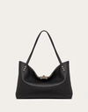 Valentino Garavani Medium Rockstud Grainy Calfskin Bag With Contrasting Lining Woman Black/rose Quar In Black/rose Quartz