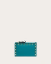 Valentino Garavani Rockstud Grainy Calfskin Cardholder With Zip Woman Ultra Marine Green Uni