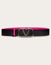 Valentino Garavani Vlogo Signature Reversible Calfskin Belt 40 Mm In Black/pink