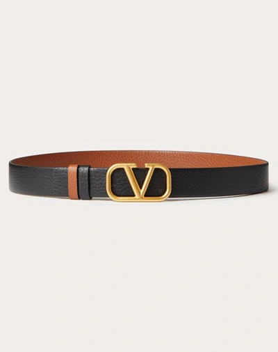 Valentino Garavani Vlogo Signature Reversible Elk-print Calfskin Belt 30 Mm In Saddle Brown/black