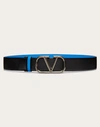 Valentino Garavani Vlogo Signature Reversible Calfskin Belt 40 Mm In Black/blue